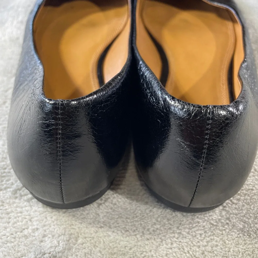 Tory Burch Claire Ballet Flats Womens‎ 9.5 Black Leather Square Toe Enamel Logo